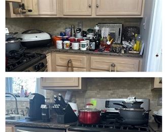 Nespresso Vertuo Plus "My Machine" & Pods; Aerocc #3 Milk Frother; JA Henkels Knife Block and Knives; B&D Quick & Easy Food Processor; Tramontina 7pc Cookware; Indoor Grill; Coffee Mugs; Cork Container; Kitchen Gadgets