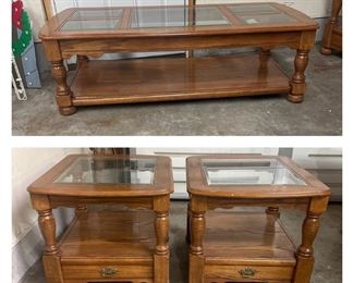 Matching Glass Top Coffee Table and End Tables 
