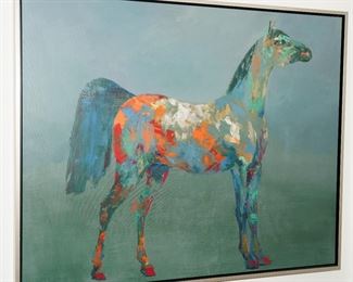 Large colorful oil on canvas of horse-this piece is about 4ft x 3.5ft