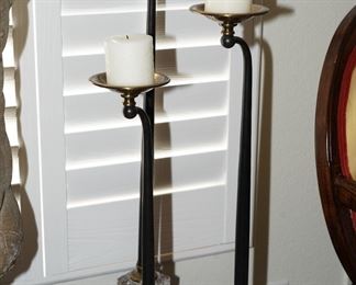 Set of 3 crystal and iron candle sticks for sale