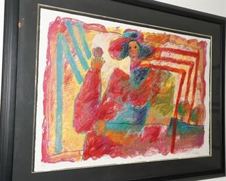 Signed & numbered lithograph-artist unknown#31/310-"Red Lady with Ball"