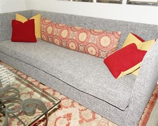 Verellen gray tweed Lawrence sofa-approximately 8.5ft long includes the decorative pillows