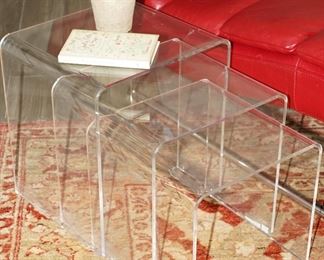 Set of 3 lucite acrylic nesting tables with a French Bee floral