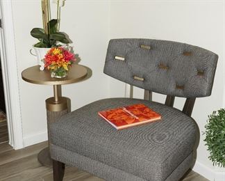 Custom Adriana Hoyos tufted gray Caramelo accent chair from LaMaison