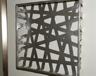 Cross wired woven metal basket wall decoration x 2