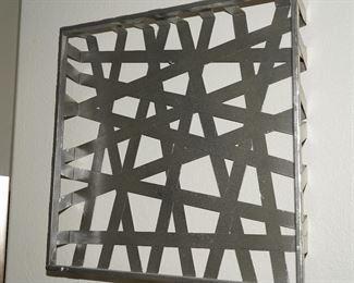 Cross wired woven metal basket wall decoration x 2