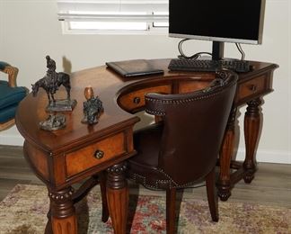 Half moon inlaid burled wood desk