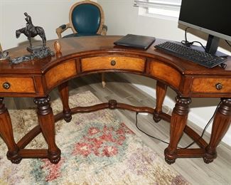 Half moon two tone inlaid burled wood desk