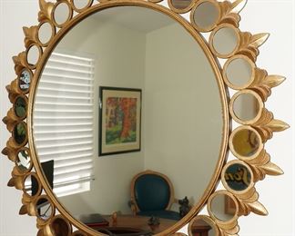 Large golden sunshine starburst wall mirror