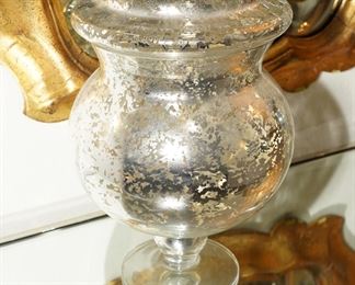 Mercury glass pedestal lidded urn