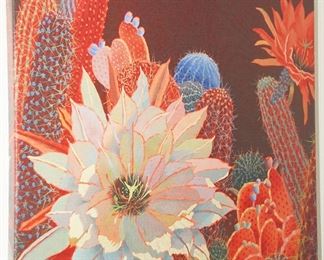 Cacti flowers on canvas from Tierra del Lagarto-signed