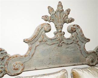 Hand carved gray floral head board