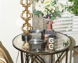 Mercury glass topped iron accent table