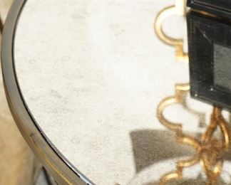 Mercury glass topped footed accent table