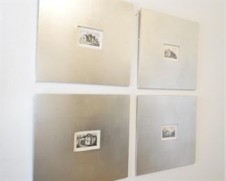 Farmhouse prints framed in silver-being sold separately for accents. 