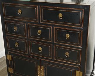 Distressed black with gold multi-drawer cabinet