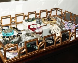 Gold tone mirrored vanity tray-this piece is about 24" long