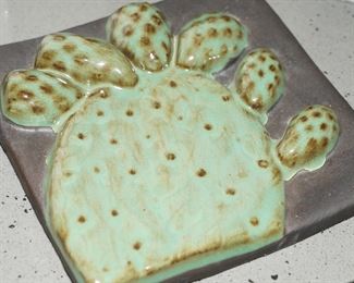 Ceramic cacti wall plaque-Signed