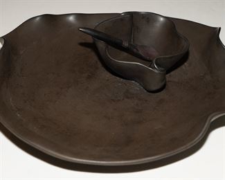 Brown stoneware chip & dip by Hilborn