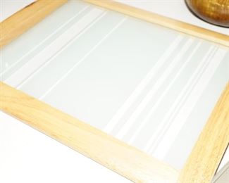 Tempered glass frosted wood framed tray