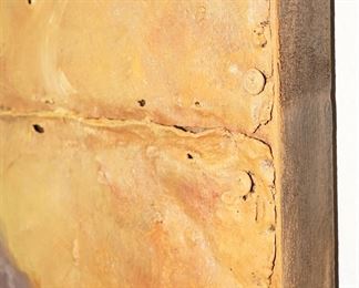 Steamboat painting on iron on a wood backing.