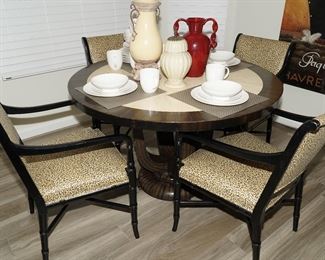 Two tone round inlaid pedestal table