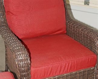 Hampton Bay rattan patio chair x 2.  There is an ottoman available as well. 