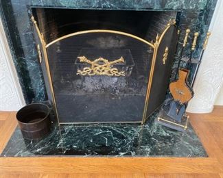 Brass Firescreen And Fireplace Tools