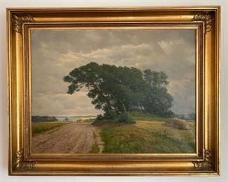Framed Gravhj Nordsjaelland Oil Landscape Painting