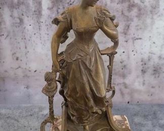 French Broze Cast Maiden Sculpture With Marble Vase