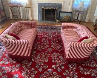 Pair Of Red White Loveseats