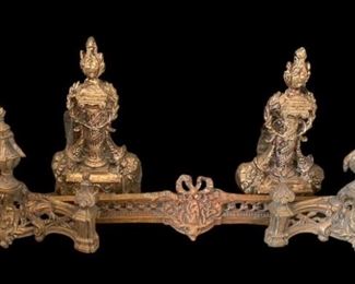 Pair Vintage French Louis XVI Flame Column Gilt Brass Andirons Fender