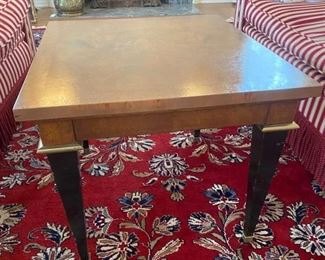 Wood And Brass Trimmed Side Table