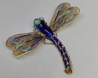 Custom enameled silver dragonfly 