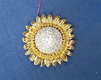 14k sunflower and diamond brooch