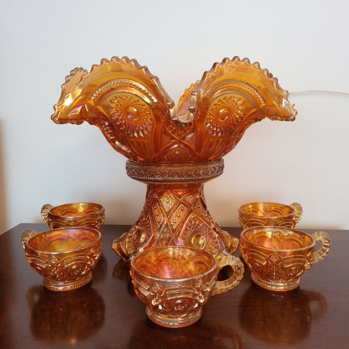 Carnival Glass Punch Bowl