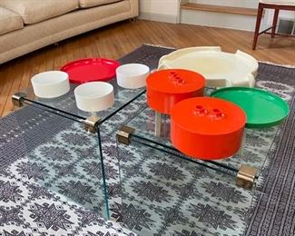 Two glass end tables 