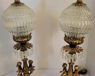 2 Brass Cherub Lamps