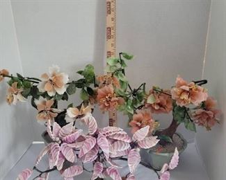 3 Jade Pink Glass Bonsai Trees