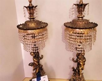 Pair of Brass Cherub Lamps