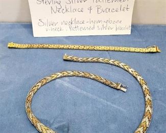 Sterling Silver Patterned Necklace And Bracelet