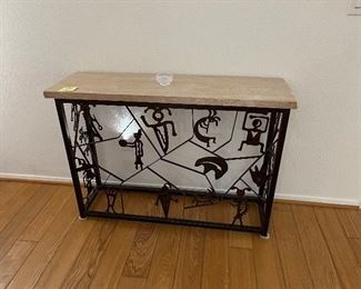 Entry table stone and wrought iron