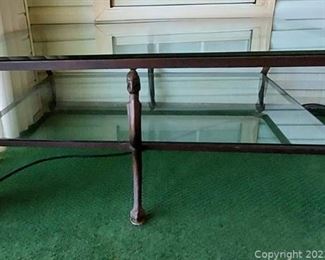 Gorgeous Detailed 2 Tier Metal Frame Coffee Table with Beveled Glass Inserts
