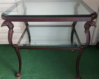 Gorgeous Detailed Side Table with Metal Frame and Beveled Glass
