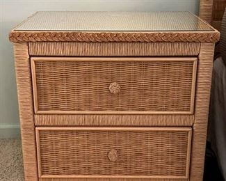 Henry Link 2 Drawer Wicker Night Stand with Glass Top