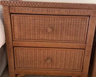 Lexington 2 Drawer Wicker Nightstand with Glass Top