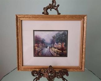 Lovely Thomas Kinkade Framed Print with Brass Easel