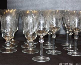 Vintage Etched Beautiful Wine Glasses