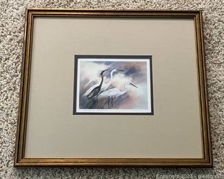 Vintage Heron Framed and Signed Print