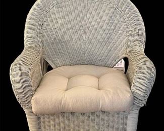 White Wicker Arm Chair with Cushion